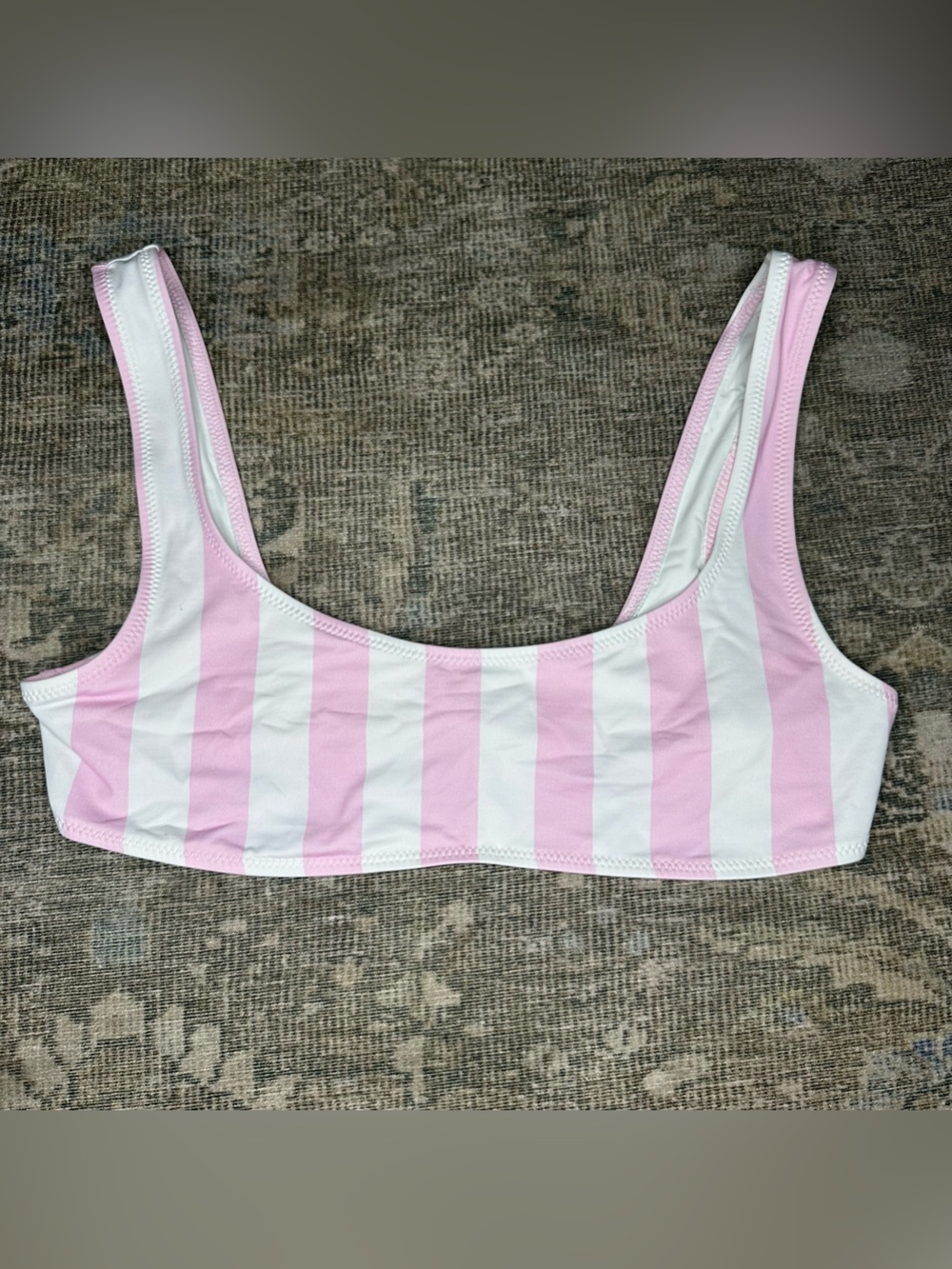 Solid & Striped Swim Top Pink And White Size M